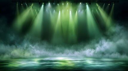 Fototapeta premium Illuminated stage beams cut through low-lying atmospheric haze creating an intense visual effect