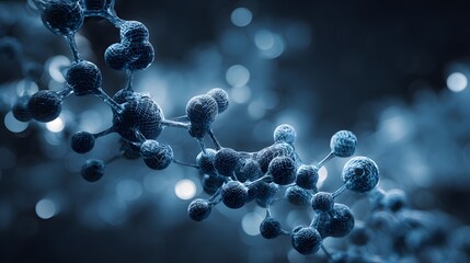Three dimensional rendering displays interconnected atomic structure against a dark background