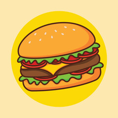 Cute Cartoon Hamburger Fast Food Icon Illustration
