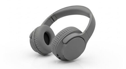 A pair of modern grey wireless on-ear headphones isolated on a clean white background.