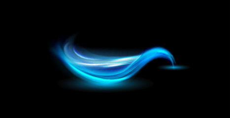 Neon lines of blue speed. Dynamic traces of light movement. Light wave of the trace, line of the trace. Futuristic neon light lines. Light movement