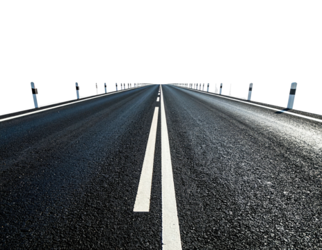 Asphalt road stretches forward with double white lines