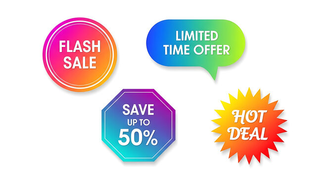 Gradient Flash Sale Badges Pack on White Background - Powered by Adobe