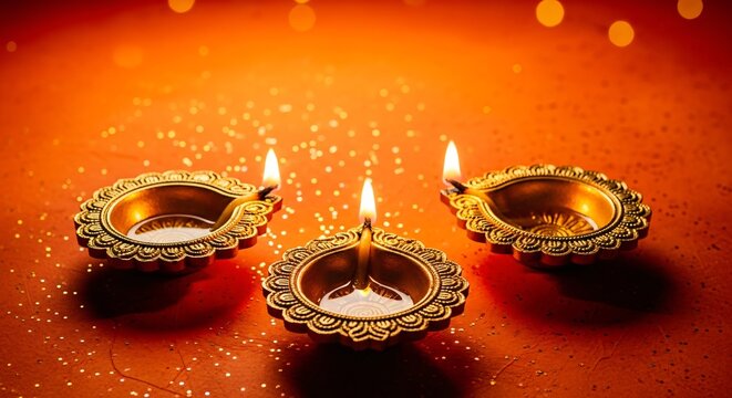 Diwali Lights Celebration Indian Deepa Lamps Festival of Joy Tradition Background Image