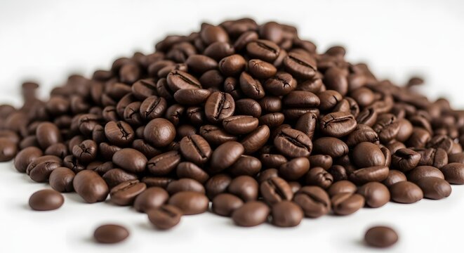 Coffee beans roasted aroma caffeine espresso drink morning energy brown pile fresh background coffee