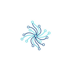 Abstract technology logo with connected lines and nodes in a circular pattern.