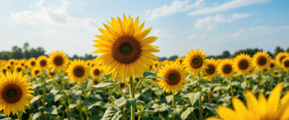 Obraz premium Sunflower blooming in a field nature photography bright day vibrant colors scenic view