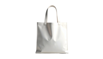 Plain white tote bag with long handles, presented against a black background