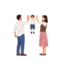 Naklejka premium A happy family with parents lifting their child in the air during a joyful moment together