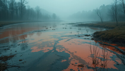 Mysterious foggy landscape quirky wetland nature photography serene environment atmospheric viewpoint