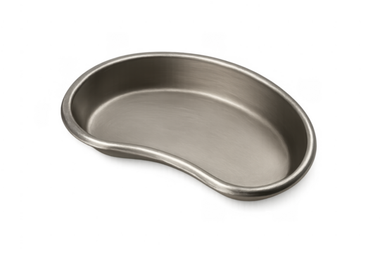 Kidney dish made of stainless steel for medical use on a transparent background