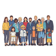 Fototapeta premium Diverse group of people of various ages and backgrounds standing together in a modern illustration