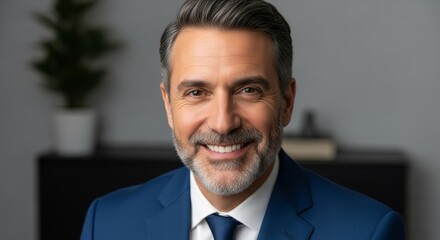 Professional Business Man Smiling Confidently in a Blue Suit.