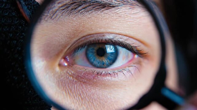 Intense Human Eye Scrutiny Through Magnifying Glass - Focus on Detail and Vision Concept