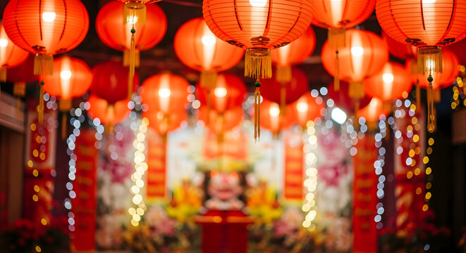Celebrate vibrant culture with beautiful Chinese red lanterns illuminating festive holidays and new year celebrations, perfect for background designs