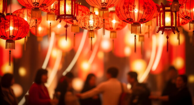 Celebrate Lunar New Year with vibrant red lanterns creating a festive ambiance, perfect for cultural events and Asian themed celebrations with friends