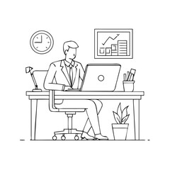 Linear Flat Outsource Business man table office indoor vector
