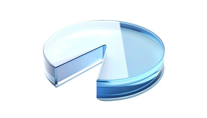 3D-rendered pie chart with one slice missing, rendered with a glassy blue aesthetic