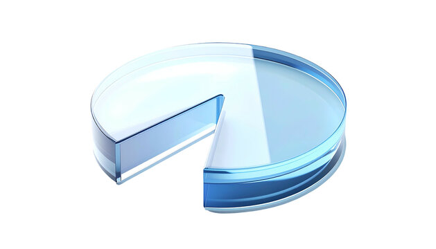 3D-rendered pie chart with one slice missing, rendered with a glassy blue aesthetic