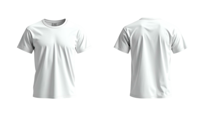 Front & back view of a plain white crew-neck t-shirt against a stark black background