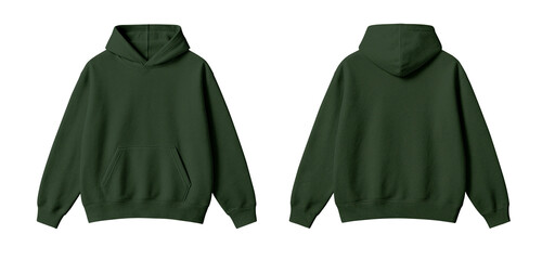 Blank Dark Green Hoodie Mockup Front and Back Views Isolated on Transparent Background © Drip