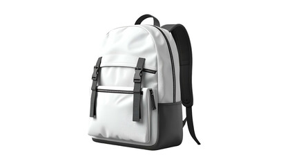 A sleek, modern backpack with a white main compartment and a black base and accents