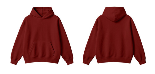 Blank Dark Red Hoodie Mockup Front and Back View on Transparent Background © Drip