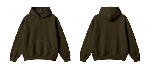 Dark Brown Hoodie Mockup Front and Back View on White Background © Drip