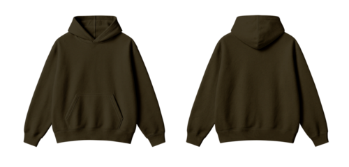 Dark Brown Hoodie Mockup Front and Back View on White Background