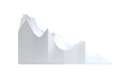 A 3D rendered white graphic of a declining and fluctuating line graph on a black background