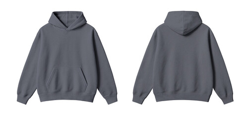 Dark Gray Hoodie Mockup Front and Back Views Isolated on Transparent Background
