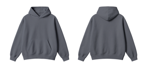Dark Gray Hoodie Mockup Front and Back Views Isolated on Transparent Background