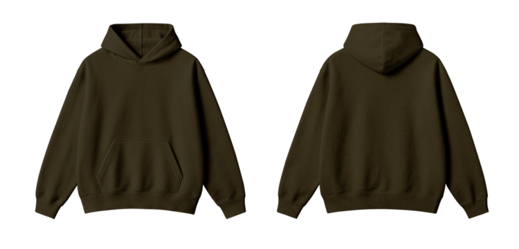 Dark Brown Hoodie Mockup Front and Back View on White Background