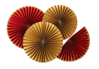 Elegant golden and red paper fans for festive celebrations, adding a touch of vibrant tradition to your party decor with a touch of Asian flair