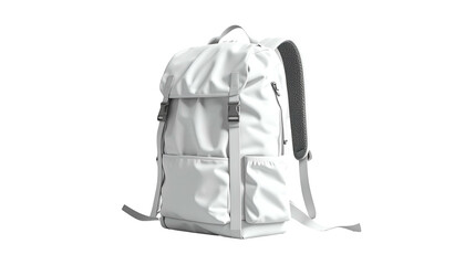 A 3D render of a white, modern backpack isolated on a black background