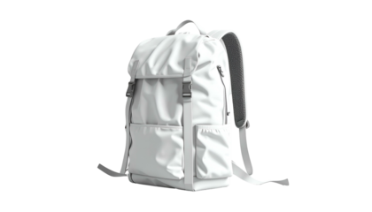 A 3D render of a white, modern backpack isolated on a black background