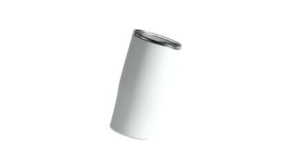 A minimalist, isolated product shot of a cylindrical white beverage can with a metallic top