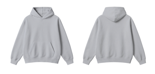 Light Gray Hoodie Mockup Front and Back Views Isolated on Transparent Background