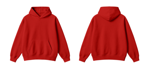 Red Hoodie Mockup Front and Back View on Transparent Background