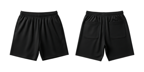 Black Sports Shorts Mockup Front and Back View Isolated on Transparent Background