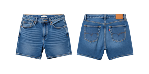 Blue Denim Short Pants Front and Back for Fashion Design on Transparent Background