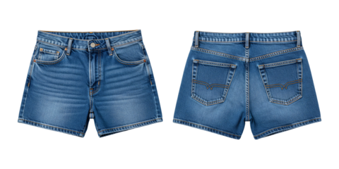 Blue Denim Shorts Mockup Front and Back View Isolated on Transparent Background