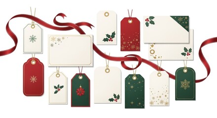 Elegant Christmas Gift Tags and Cards with Festive Ribbons.