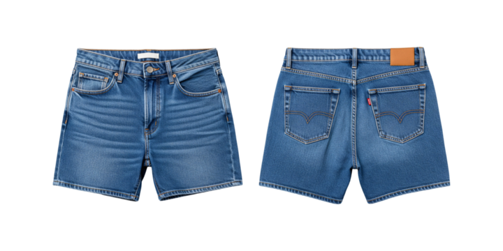 Blue Denim Short Pants Front and Back for Fashion Design on Transparent Background