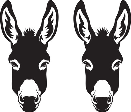 Two donkey heads facing forward silhouette