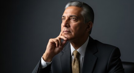 Thoughtful Businessman in Suit Pondering Important Decisions in Office Setting.