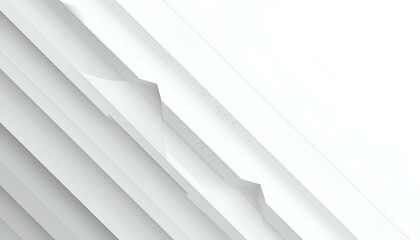 Abstract, angled white geometric shapes on white background with dark shading and light