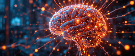 Neural activity visualization digital art brain concept futuristic environment close-up view innovative design