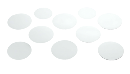 Eleven oval, white shapes with subtle shading are scattered against a black backdrop