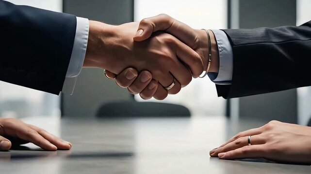 Close-up of Businessmen Handshaking Over a Table in a Meeting Setting - A perfect Visual for Corporate Agreement, Partnership, and Professional Deal